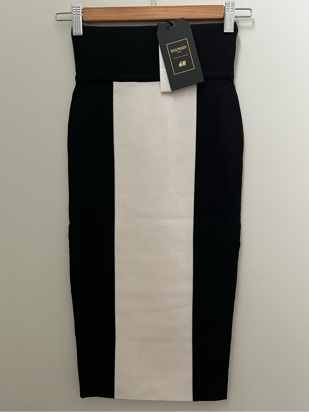 Balmain HM Black and white/Cream Colorblock Pencil Skirt